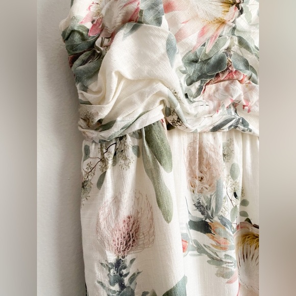 Linen Floral Sundress Babydoll Mini Dress Garden Pastel Baby shower Wedding L - Picture 12 of 13